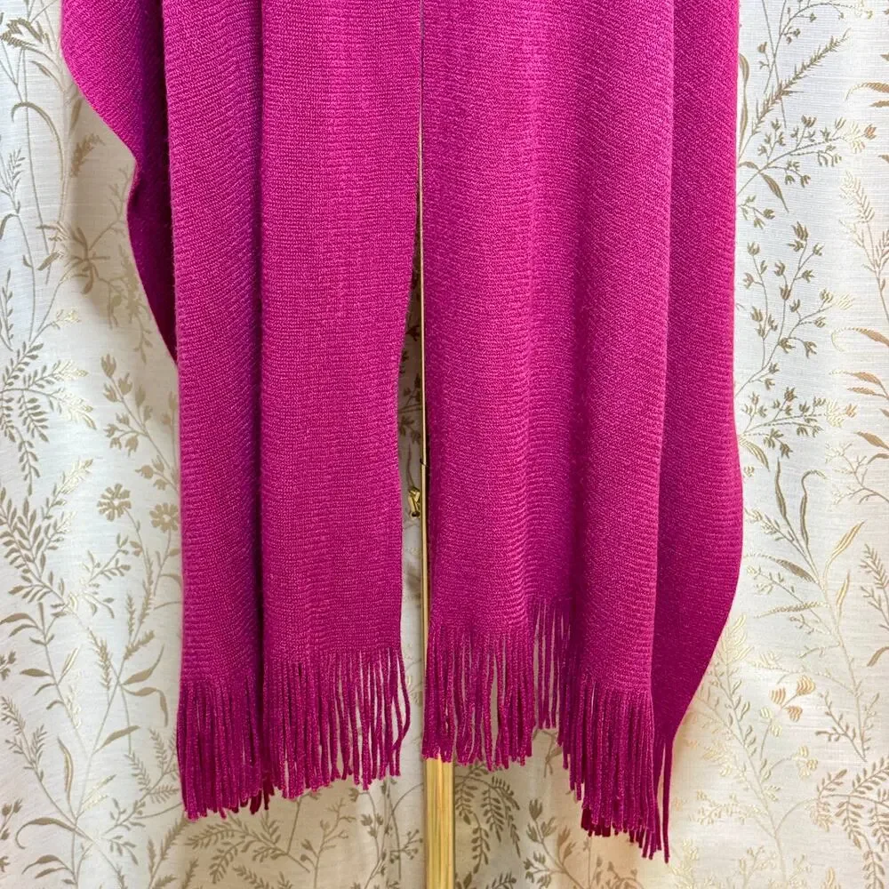 Magenta Pink Knit Fringe Wrap Shawl Women OS Boho Cozy Romantic Travel Comfort